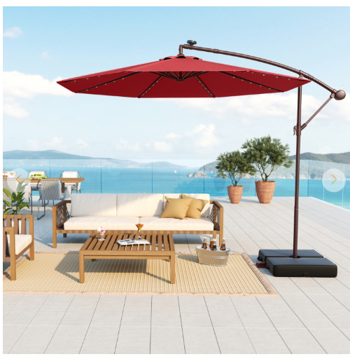 10 Feet Patio Offset Umbrella with 40 Solar-Powered LED Lights-Wine (Assembled)