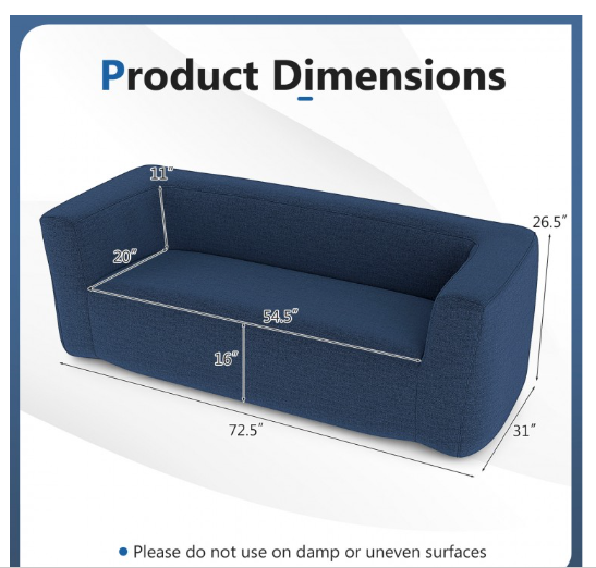 2-Person Portable Blow Up Sofa with Detachable Cover-Blue