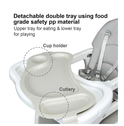 3 in 1 Baby High Chair w/ Adjustable Seat Back and Removable Trays - Grey (Assembled)