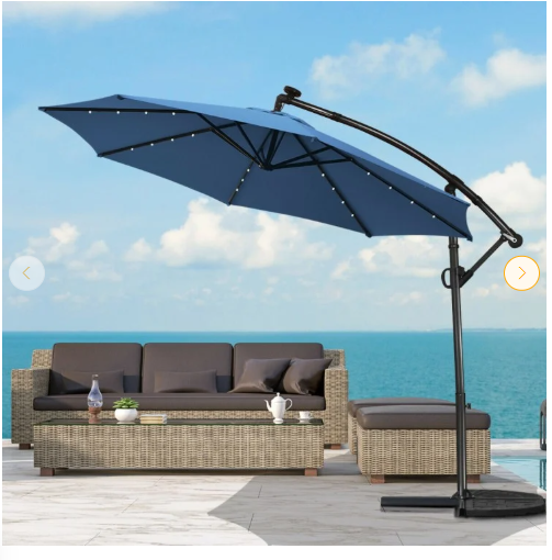 10 Feet 360° Rotation Solar Powered LED Patio Offset Umbrella without Weight Base