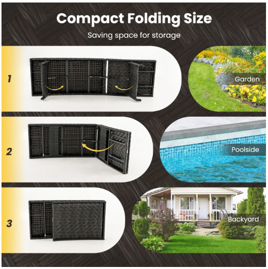 Folding Padded Rattan Patio Chaise Lounge with Adjustable Backrest and Quick Dry Foam All Weather