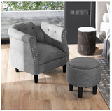 Modern Accent Chair with Ottoman Armchair Barrel Sofa Chair and Footrest-Grey