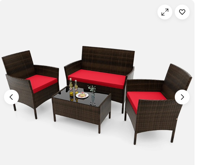 4 Piece Patio Rattan Conversation Set with Cozy Seat Cushions-RED  (Assembled)