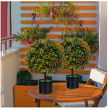 2-Pack Artificial Boxwood Topiary Ball Tree with Orange Fruit