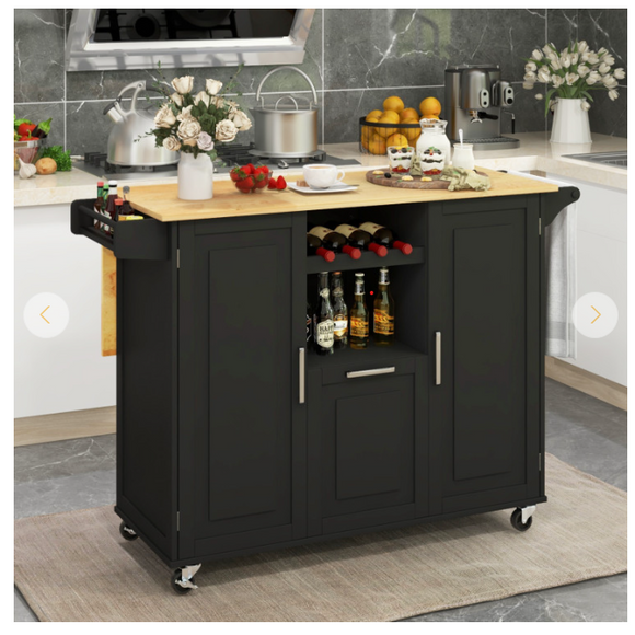 Rolling Kitchen Island Cart with Drop-Leaf Countertop ad Towel Bar - Scratch and Dent