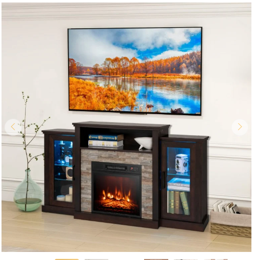 Fireplace TV Stand, TV Console with Fireplace Insert with remote, LED Lights with remote & Adjustable Glass Shelves, App Control, Fully Assembled