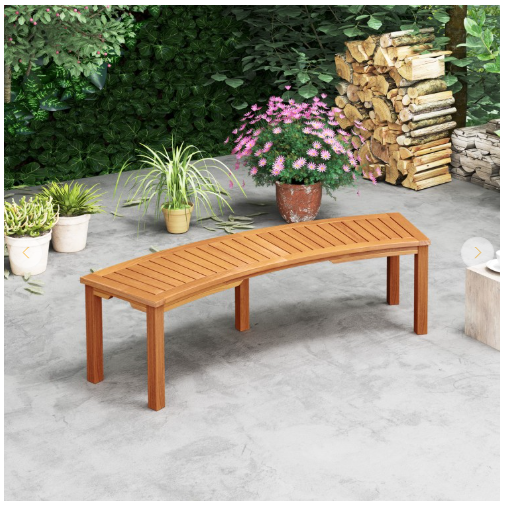 Outdoor Curved Acacia Wood Fire Pit Bench with Slatted Seat (Fully Assembled)