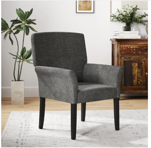 Fabric Upholstered Executive Guest Armchair with Rubber Wood Legs-Grey