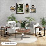 3-Piece Coffee Table Set Round Coffee Table and 2PCS Square End Tables-Walnut