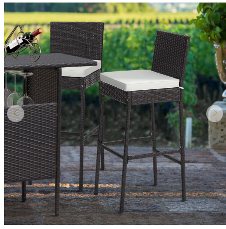 2 Pieces Patio Cushioned Wicker Barstools with Cozy Footrest