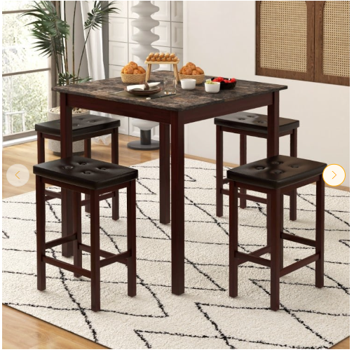 5-Piece Bar Table Set Counter-Height Dining Table and 4 Bar Stools
