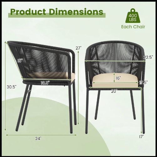 Patio Chairs Set of 4 with Seat Cushion and Curved Backrest for Patio-Black (Assembled)