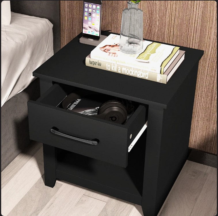 Walter 20.3" 1 Drawer Nightstand, Black - Assembled