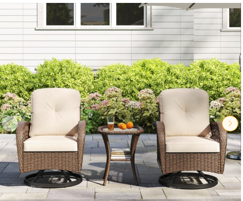 3 Pieces Outdoor Swivel Rocker Set with Small Side Table (Fully Assembled)