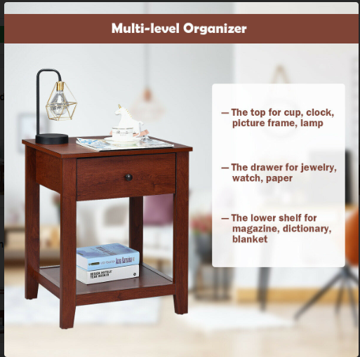 Set of 2 Nightstand with Storage Shelf and Pull Handle. (See note)