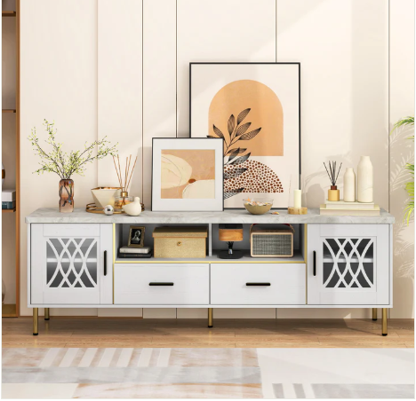 71 Inch TV Stand with Glass Doors for 80 Inch TVs-White-Scratch and Dent - (Fully Assembled)