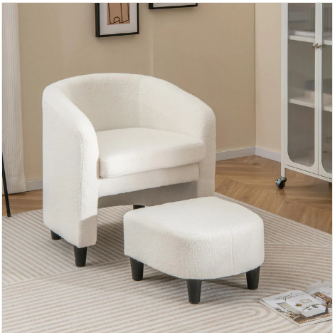 Sherpa Chair with Ottoman - White, customer return special, slightly marked