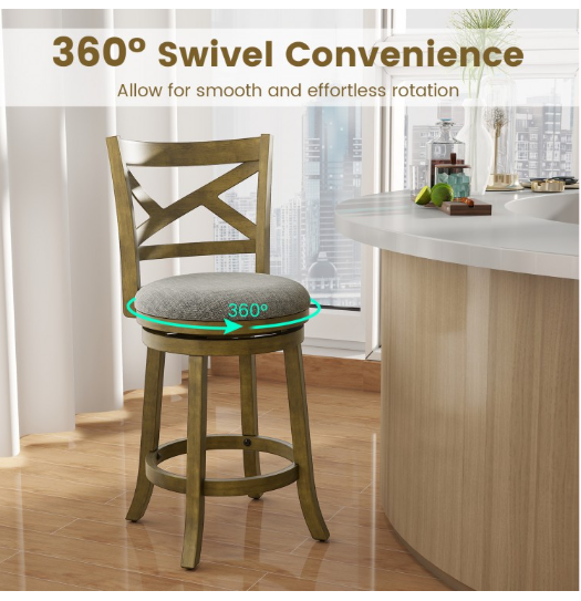 Set of 3 -25 Inch Swivel Counter Barstools with Backrest & Upholstered Seat-Beige