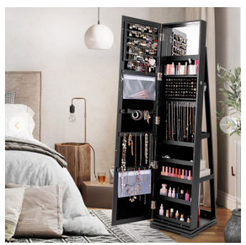 Special - 360° Rotatable 2-in-1 Lockable Jewelry Cabinet with Full-Length Mirror (Assembled)