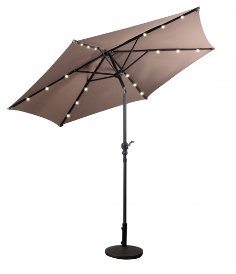 9 Feet Solar LED Lighted Patio Market Umbrella Tilt Adjustment Crank Lift-Tan (Base not Included)