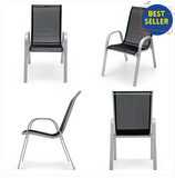 4 Pieces Stackable Patio Dining Chairs Set with Armrest-Gray - (Fully Assembled)
