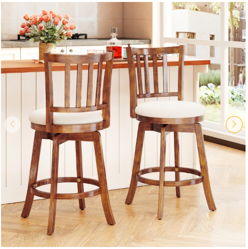 Set of 2, 360° Rotating Counter Height Chairs with Upholstered Seat and Backrest (Assembled)