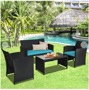 4 Pcs Wicker Conversation Furniture Set Patio Sofa And Table Set, Fully Assembled