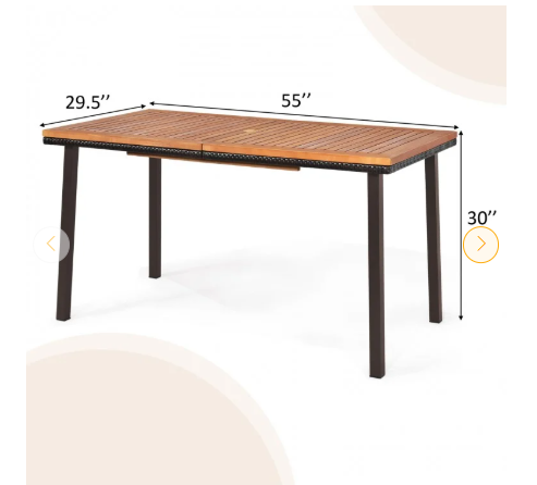 55 Inch Patio Acacia Dining Table with Umbrella Hole - Assembled