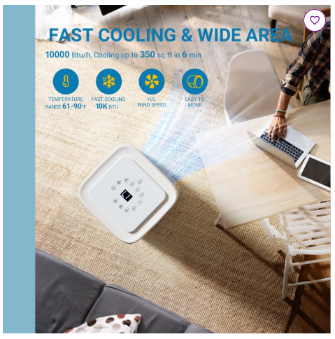 10000 Btu - 4-in-1 Smart Portable Air Conditioner, App Control, Cooling, Fan, Dehumidifier & Sleep Mode–  (Scratch and Dent)