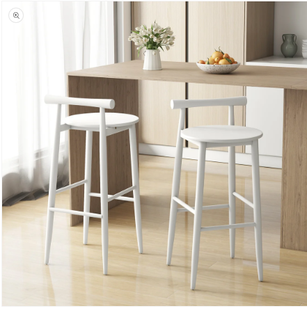 Wooden Bar Chair Set of 2 with Backrest and Footrest for Home Restaurant Cafe-White