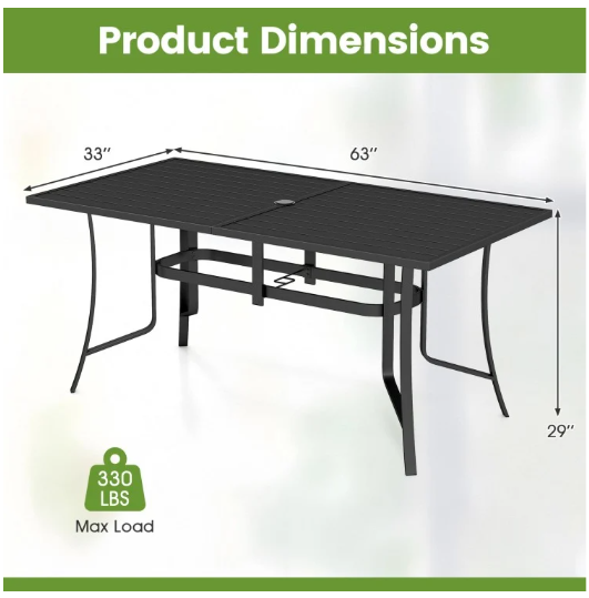 63" x 33" Rectangle Metal Patio Dining Table for 6-Black (Scratch and Dent)
