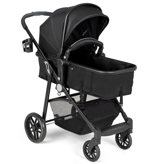 2 in 1 Foldable Pushchair Newborn Infant Baby Stroller-Black (Assembled)