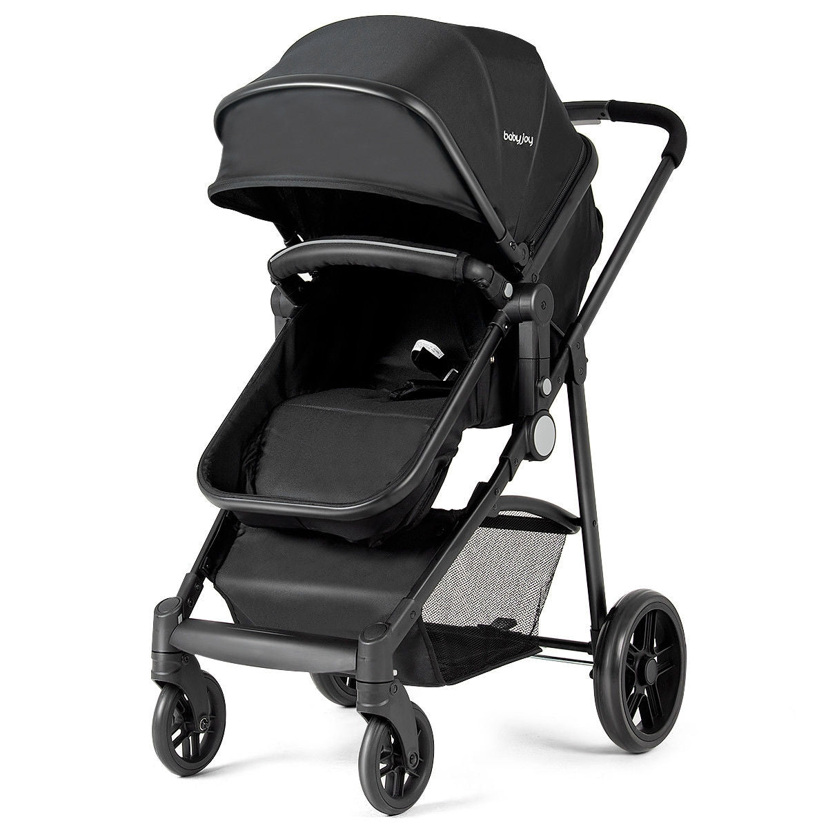 2 in 1 Foldable Pushchair Newborn Infant Baby Stroller-Black (Assembled)