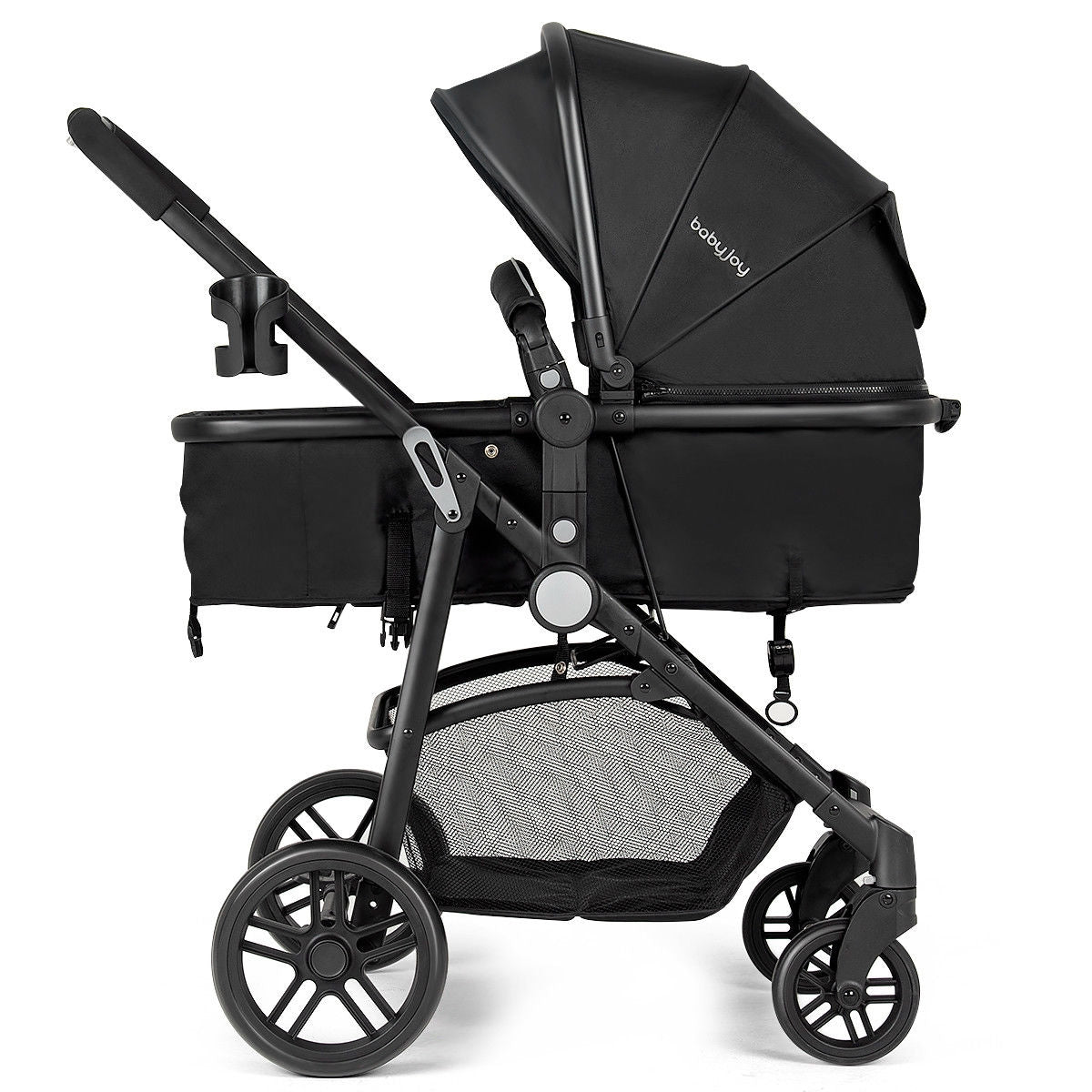 2 in 1 Foldable Pushchair Newborn Infant Baby Stroller-Black (Assembled)