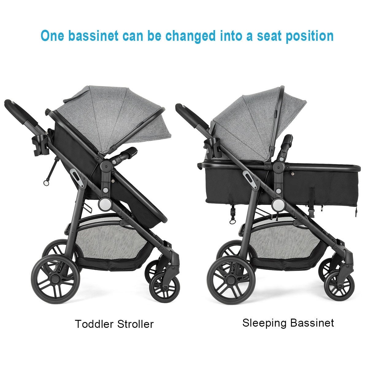 2 in 1 Foldable Pushchair Newborn Infant Baby Stroller-Gray
