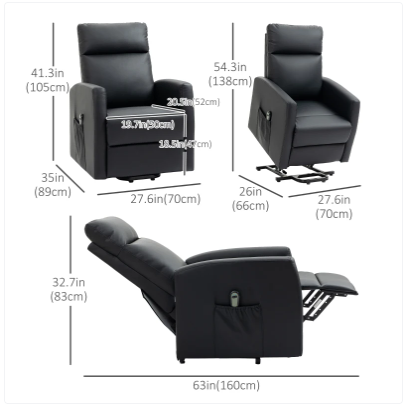 Electric Power Lift Chair with Remote Control, PU, Black