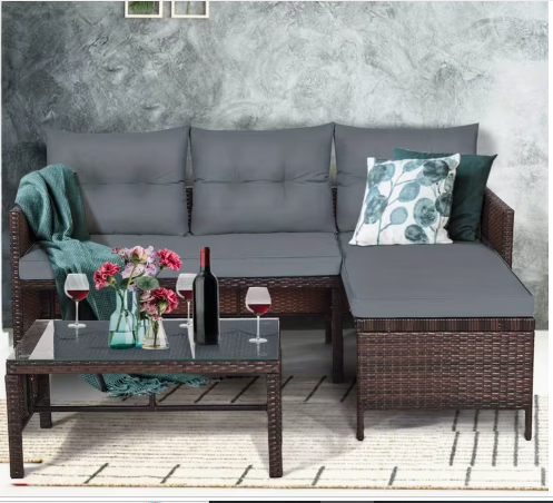 3pcs Outdoor Wicker Rattan Sofa Set for Patio (Assembled) [Customer Return]
