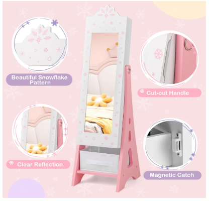 Kids Jewelry Armoire Cabinet, 43.5" with Full-Length Mirror (Assembled)