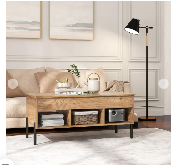 Living Room Central Table with Lifting Tabletop and Metal Legs - [Scratch and Dent] (Fully Assembled)