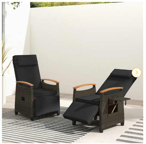 Patio Wicker Recliner Chair with Adjustable Backrest and Footrest-Black (Assembled)