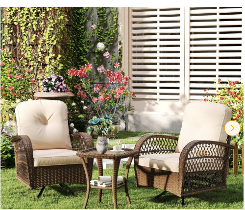 3 Pieces Outdoor Swivel Rocker Set with Small Side Table (Fully Assembled)