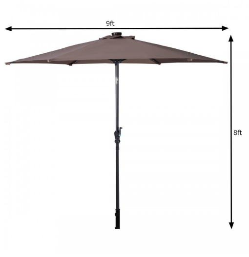 9 Feet Solar LED Lighted Patio Market Umbrella Tilt Adjustment Crank Lift-Tan (Base not Included)