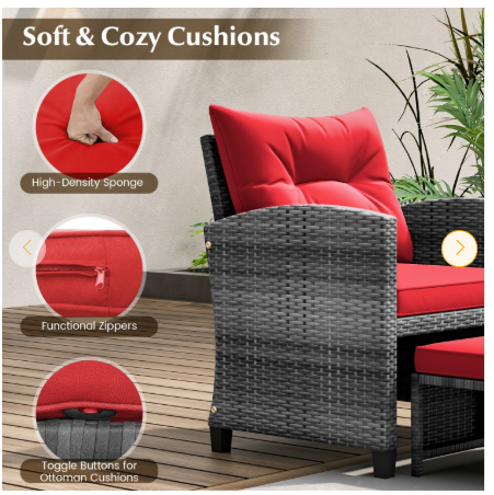 3 Piece Patio Rattan Chair, Ottoman and Side Table (See Notes)