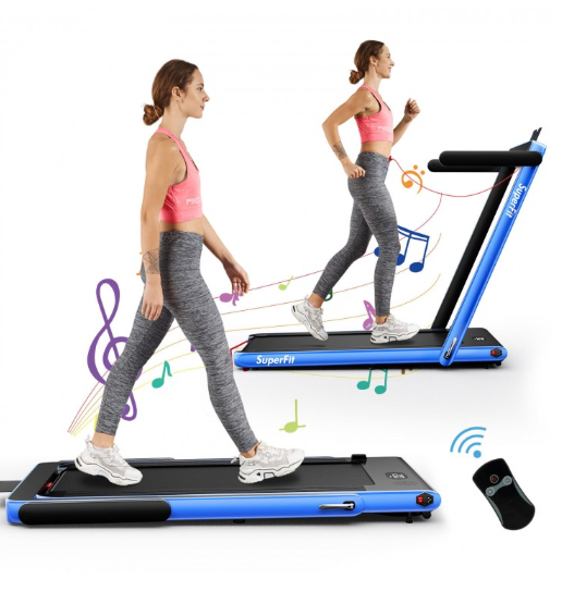 SPECIAL - 2.25HP 2 in 1 Folding Treadmill with APP Speaker Remote Control-Blue (Max265 lbs)