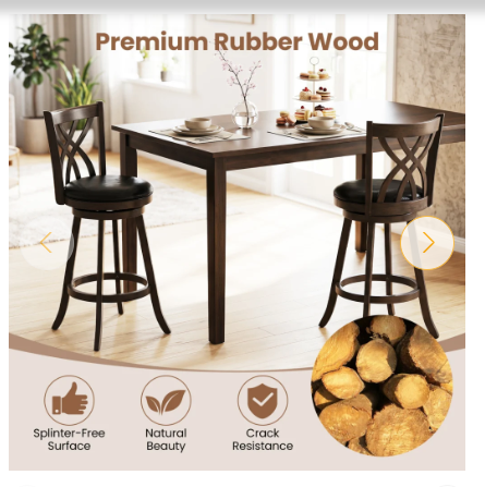 Set of 2 - 25" Swivel Bar Stools with Rubber Wood Frame (Assembled)