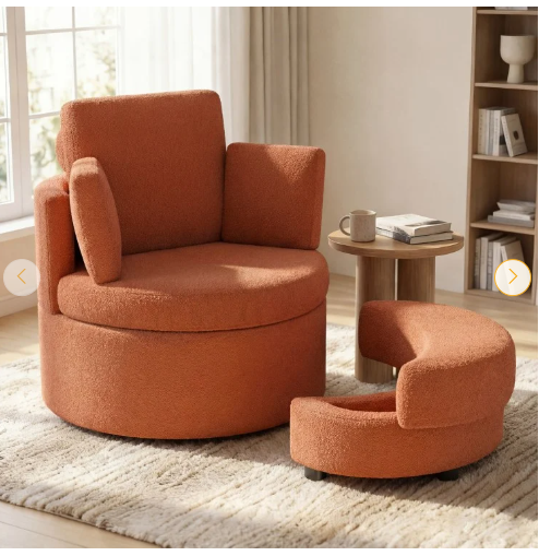 360° Swivel Accent Chair with Half Moon Storage Ottoman