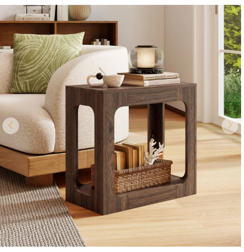 Set of 2, 2-Tier End Table with Storage Shelf for Living Room - Wallnut - Assembled