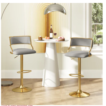 Swivel Bar Stool Set of 2 Dutch Velvet Height Adjustable Island Stools-Grey