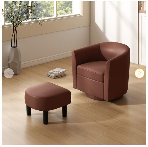 Modern Club Swivel Accent Chair with Ottoman Footrest Curved Backrest (Assembled)