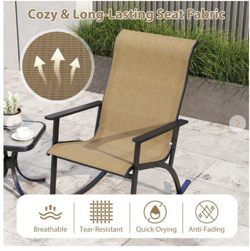 Heavy-Duty Rocking Bistro Chairs and Table Set -Brown